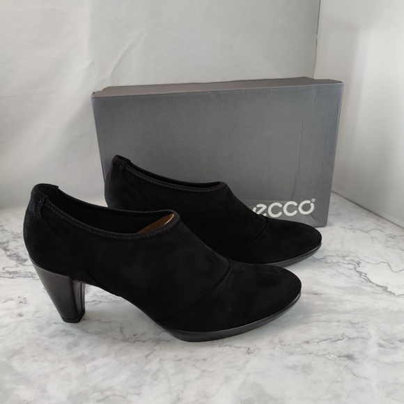 Ecco Shape 55 Plateau Stacked Heel Black Suede Bootie Size EU 41 US 10-10.5 NEW - Picture 7 of 11